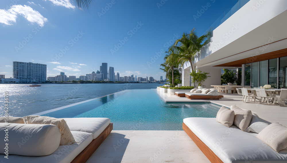 Fototapeta premium Elegant Villa with Infinity Pool and Miami View