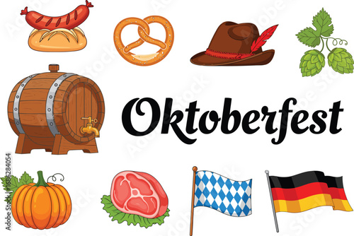 Oktoberfest Celebration Icons Traditional German Festival Elements Collection