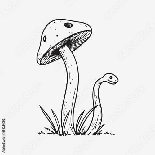 Mushroom Sign Symbol Vintage Graphic Icon Symbol, Mushroom Drawn Minimalist Simple Silhouette Art