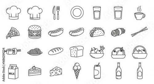 Food Icons Collection: Line Art Culinary Set
