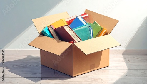 Cardboard box filled with books