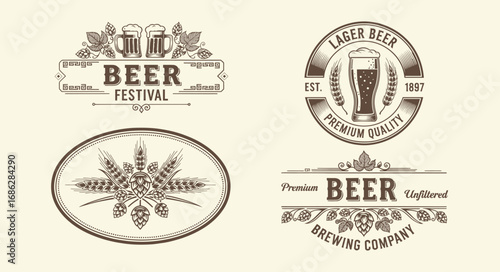 Vintage Beer Emblems and Labels Collection for Brewing Companies and Festivals