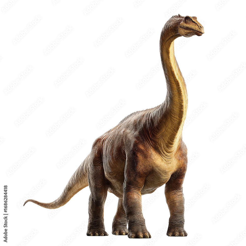 Obraz premium Majestic sauropod dinosaur with elongated neck rendered in isolation, creating captivating paleoart