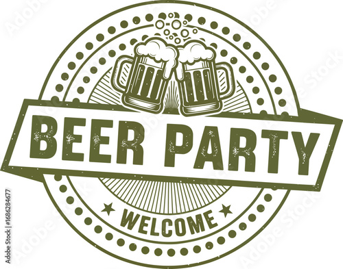Beer Party Welcome Celebration Vintage Emblem Design with Cheers Mugs