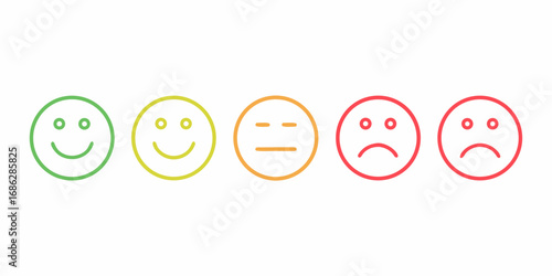 Customer satisfaction rating with five different smiley faces