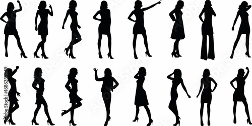 Collection of diverse female silhouettes in various poses and outfits