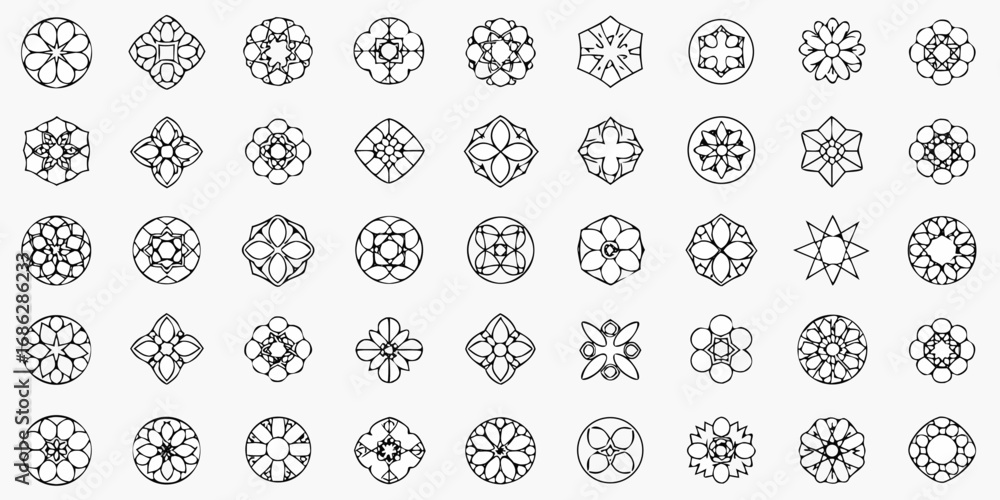 Collection of decorative geometric mandala style ornaments and patterns