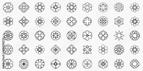 Collection of decorative geometric mandala style ornaments and patterns