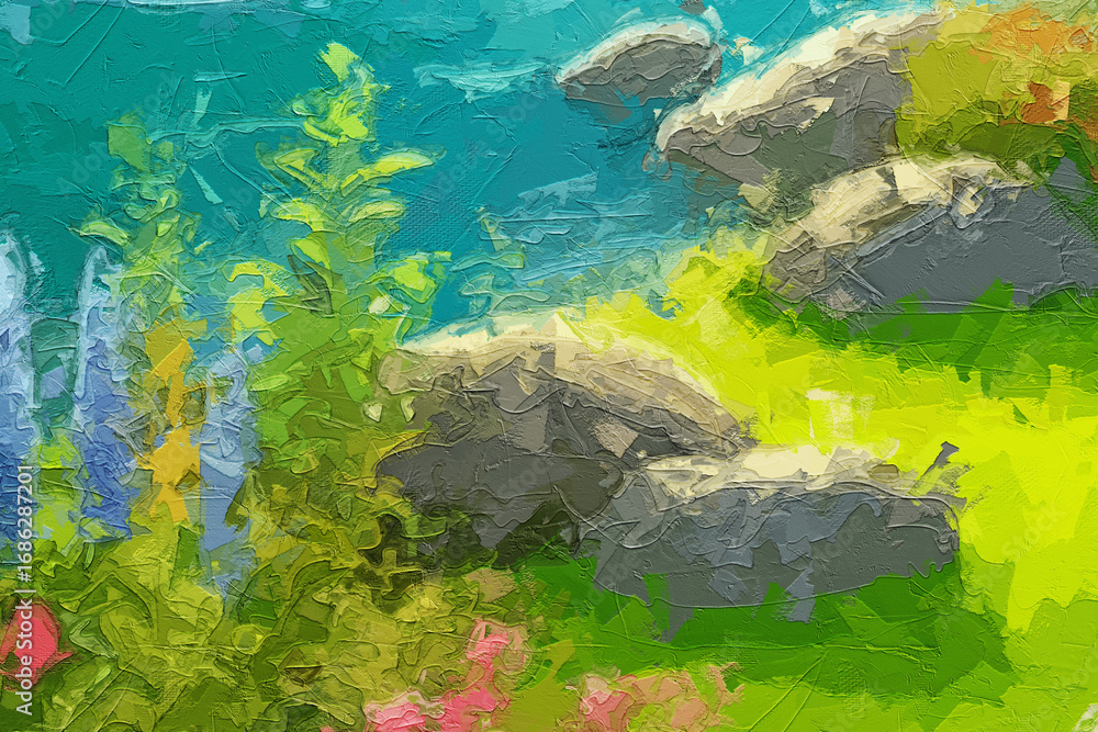 Fototapeta premium Various oil paintings, flowers, cats, dogs, chrysanthemums, landscapes, streams, birds, roses, peonies, forests, rabbits, lakes