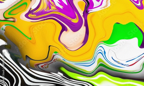Vibrant abstract swirling colors of yellow purple green and black