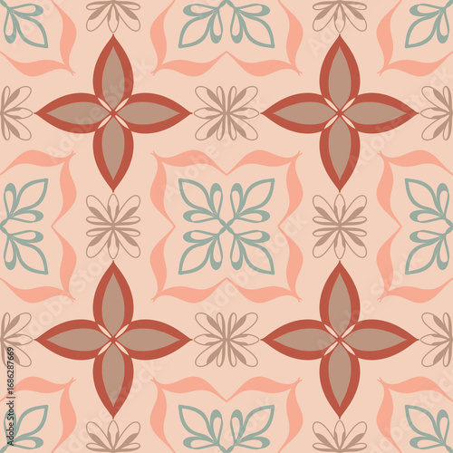 Seamless Vintage Floral Tile Pattern in Warm Earth Tones – Vector Decorative Design for Wallpaper, Fabric, Scrapbooking, Wrapping Paper, and Digital Backgrounds
