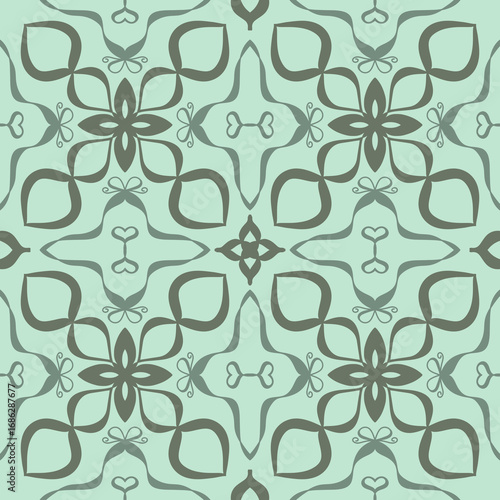 Seamless Green Vintage Ornamental Floral Tile Pattern – Vector Decorative Design for Wallpaper, Fabric, Scrapbooking, Wrapping Paper, and Digital Backgrounds