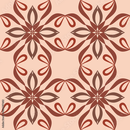 Seamless Retro Floral Tile Pattern in Warm Brown and Red Tones – Vector Decorative Design for Wallpaper, Fabric, Scrapbooking, Wrapping Paper, and Digital Backgrounds