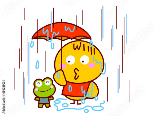 豪雨でびしょ濡れのひよこ