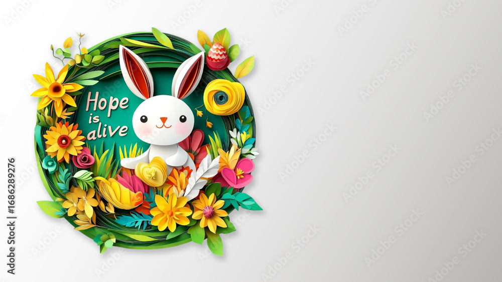 Fototapeta premium Happy Easter Colorful Paper Cut with Quotes Hope is Alive
