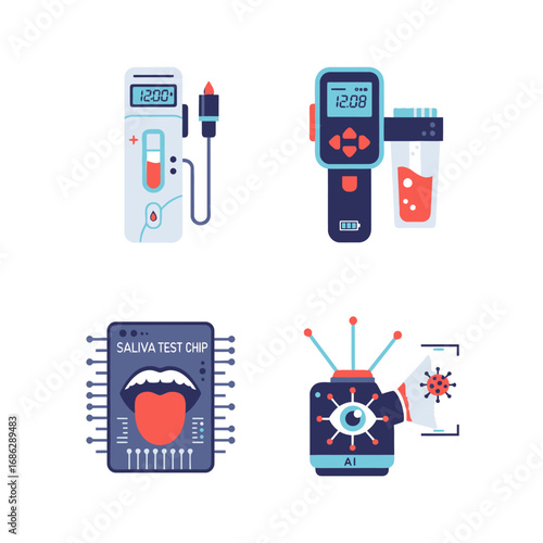 Innovative saliva testing technologies: digital reader, collection device, microchip, AI detection.