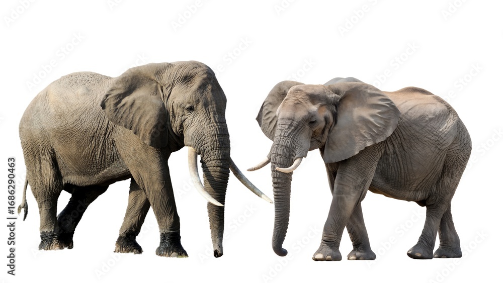 Fototapeta premium Elephant couple isolated against white background