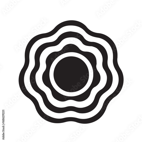 Minimalist vector design features a circular abstract sun figure, represented in black and white, outlined sharply with black lines for artistic expression.