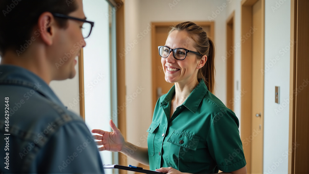 Fototapeta premium Professional Pest Control Expert Reassuring Homeowner