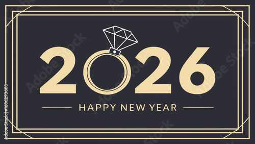Happy new year 2026 with diamond ring illustration