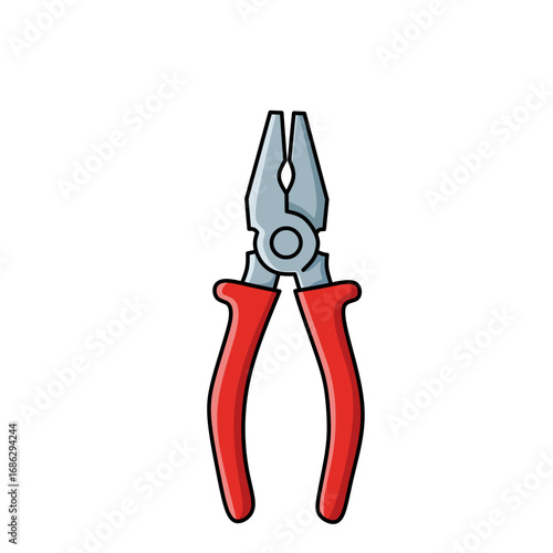 flat illustration of pliers with red handles, isolated on white. Useful for mechanic, repair, electrician, construction, DIY, or handyman workshop design