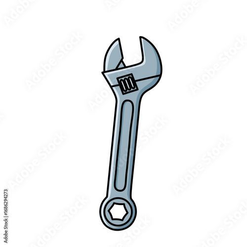illustration of adjustable wrench with silver body, isolated on white background. Perfect for construction, plumbing, mechanic, or industrial tool design projects