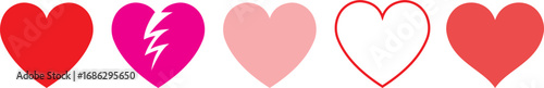 Heart Shape - Red Pink Heart Shape Icon Set Vector - Broken Heart - Love Symbol