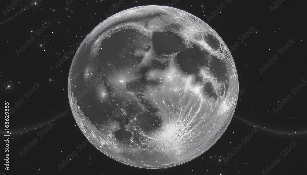 Obraz premium Full Moon in Space with Visible Craters and Stars.