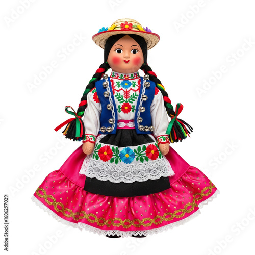 Traditional Posadas doll in vibrant regional costume celebrating cultural heritage and craftsmanship