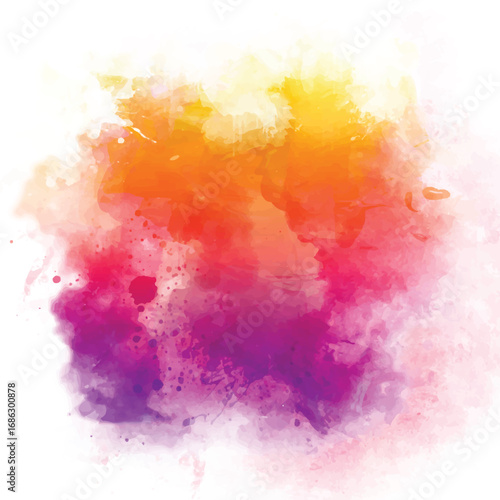 Vibrant abstract watercolor background with splashes of orange, yellow, and red paint on a grungy paper