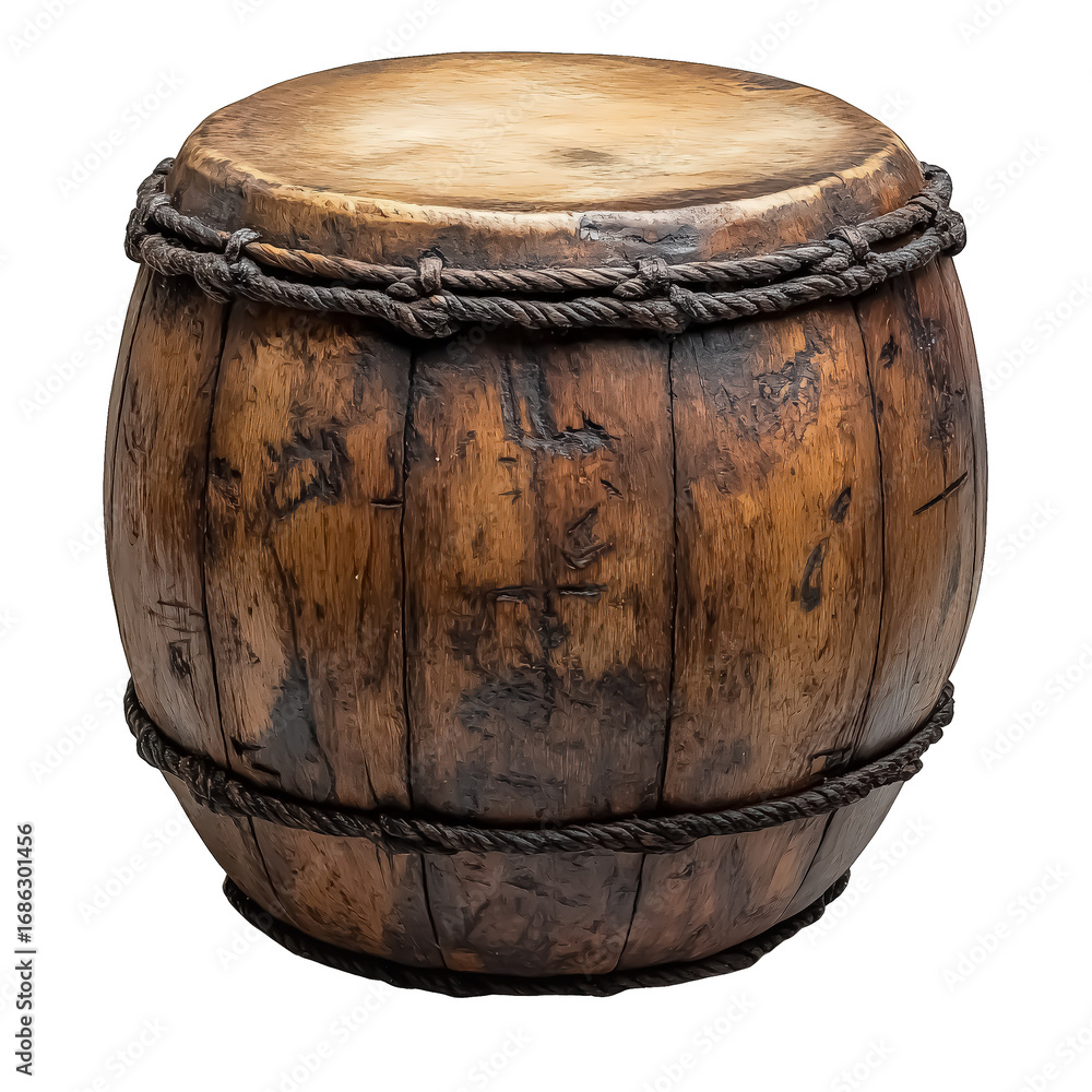 Obraz premium Wooden drum png rustic drum png handmade drum png traditional drum png wooden percussion png cultural drum png round drum png transparent background image