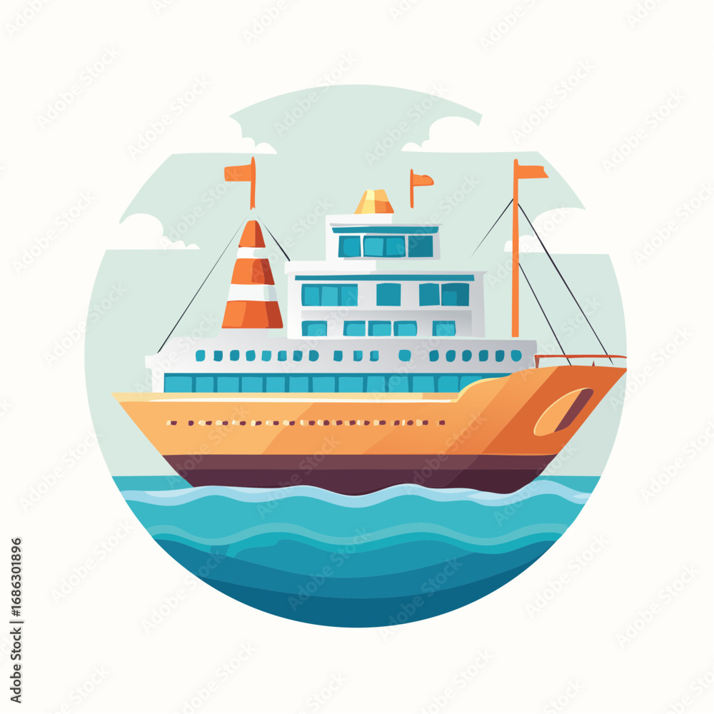 Fototapeta premium Cruise Liner on the Water A Classic Ship Illustration with Waves and Gentle Hues