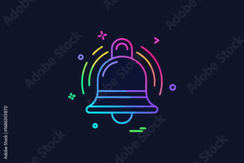 Neon glowing bell icon with ringing effect for notification