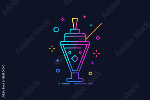 Cocktail shaker with glowing neon minimal line mixology bar icon
