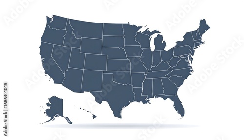 US map outline, shaded states