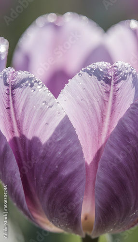 Flower & Dew Droplets Wallpaper: Purple Tulip