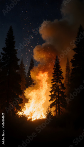 Forest Fire Phone Wallpaper: Night