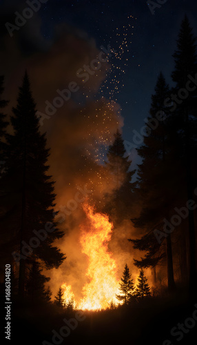 Forest Fire Phone Wallpaper: Night