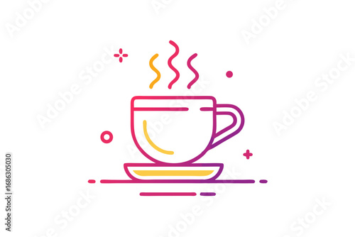 tea cup with glowing neon minimal line beverage icon design