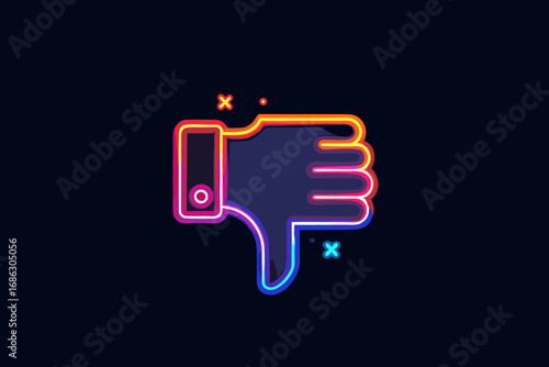 thumbs down dislike symbol glowing neon minimal line modern icon