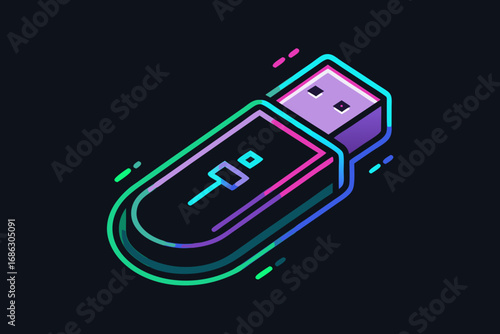 usb flash drive glowing neon minimal line storage technology icon