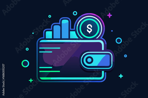 wallet with glowing effect neon minimal line icon design