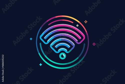 wifi signal strength glowing neon minimal line icon design
