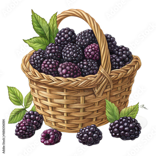 Wallpaper Mural Fresh blackberries in basket illustration healthy eating concept art on transparent background Torontodigital.ca