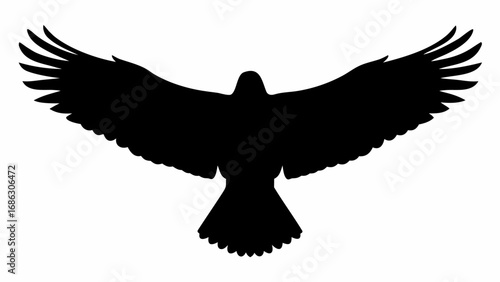 Silhouette of a bird with outstretched wings in flight against a white background creating a simple design