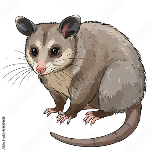 A charming watercolor vector illustration of a cute common brushtail possum, featuring detailed fur and curious eyes, isolated on a white background