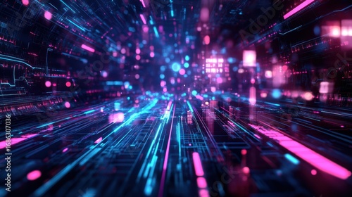 Wallpaper Mural Futuristic abstract digital data streams in vibrant virtual space Torontodigital.ca