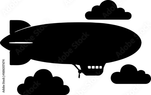 Zeppelin Airship in Sky -  Historical Silhouette Illustration Vector With White Background 