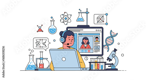 Innovative scientist collaborates remotely on groundbreaking research using digital tools and advanced technology for scientific discovery, Generative AI.