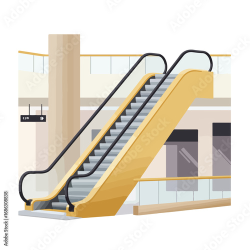 Cartoon depiction of two escalators within a lighttoned building The escalators are sidebyside with black handrails